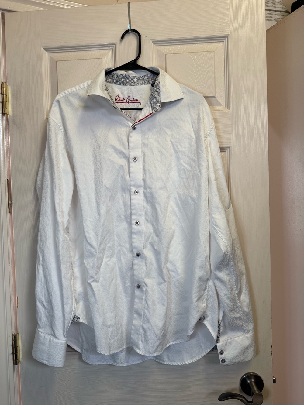 Robert Graham White Tonal Paisley Jacquard Button Down Shirt XL